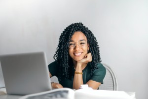 woman sitting at a computer