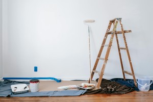 Indoor room with painting supplies